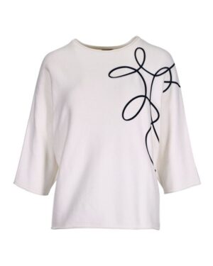Dámsky biely viskózový pulóver s aplikáciou na ramene