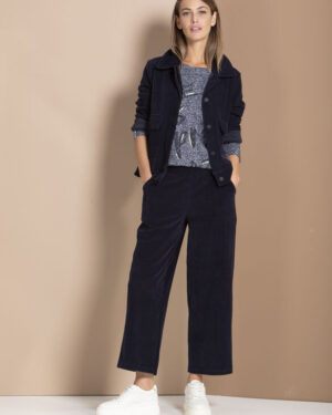 Dámsky tmavomodrý menčestrový nohavicový kostým KennyS