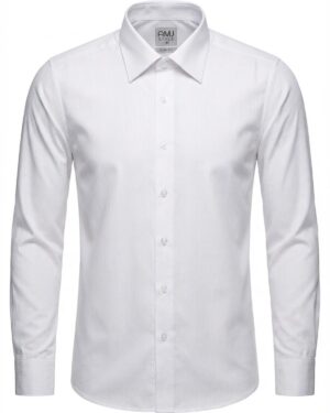 Pánska biela košeľa AMJ Style s jemným prúžkom – slim fit / klasický strih