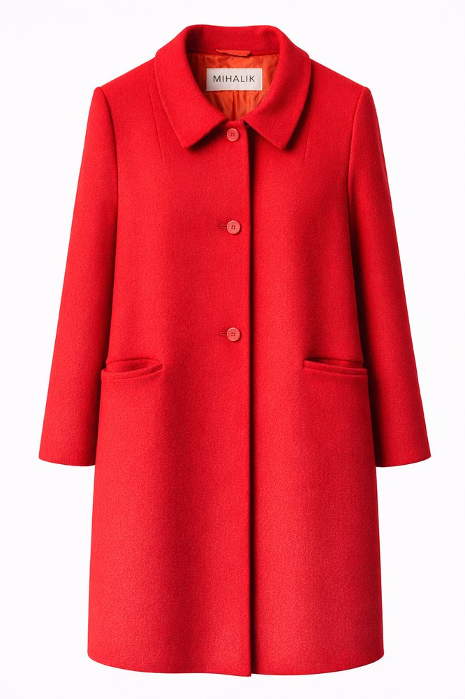 Dámsky červený vlnený kabát MIHALIK – klasický rovný strih