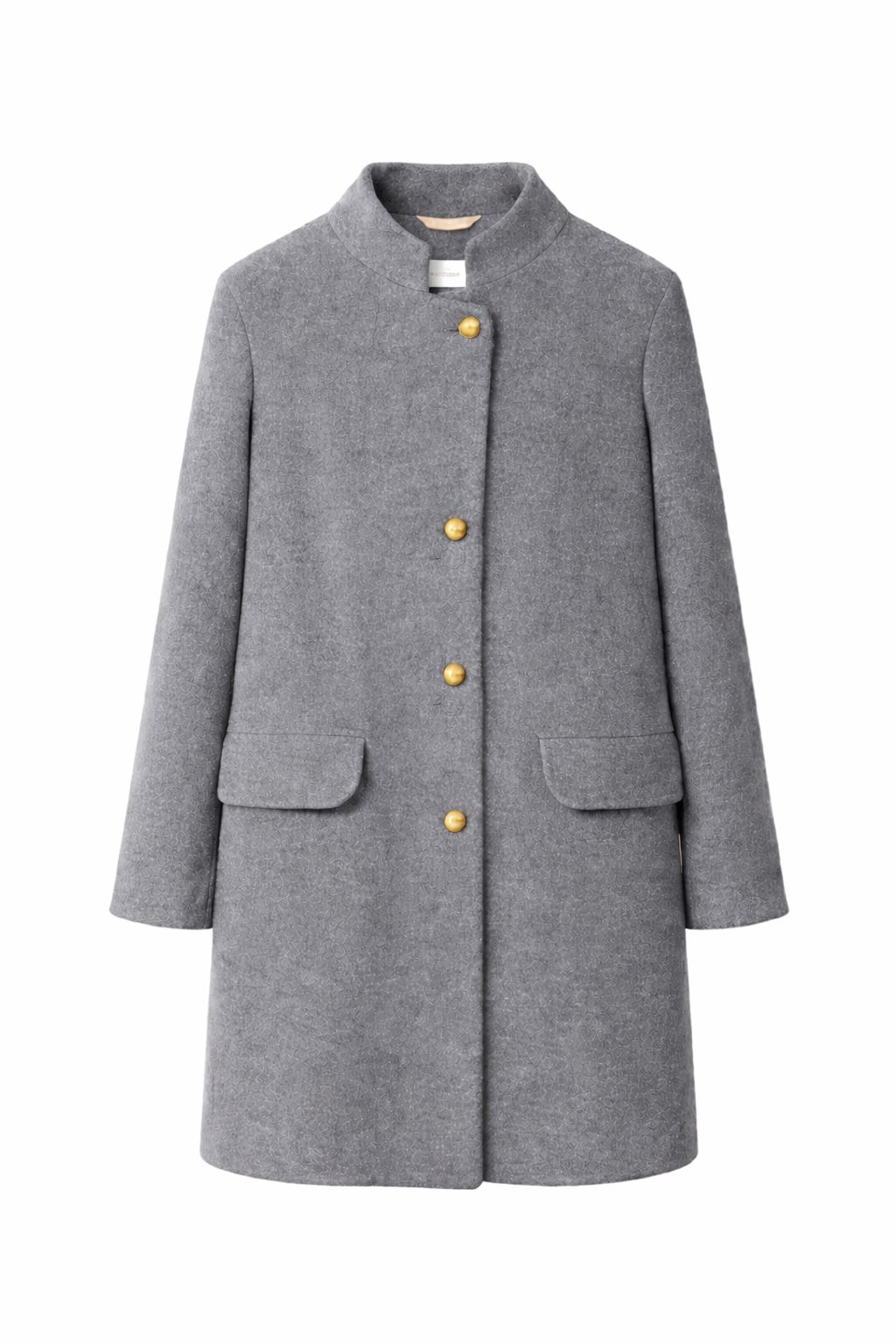 Dámsky sivý vlnený kabát so stojačikom a zlatými gombíkmi MIHALIK