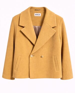 Dámsky ťaví vlnený kabát  – dvojradový krátky strih