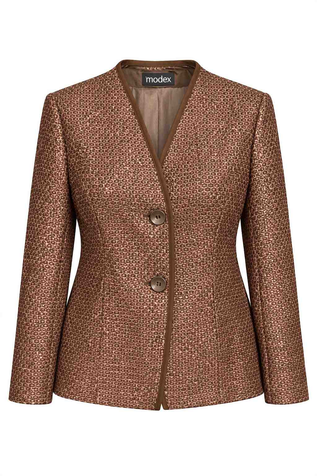Luxusné hnedé vlnené sako s jemným metalickým leskom Modex - Odevy na Kupeckej