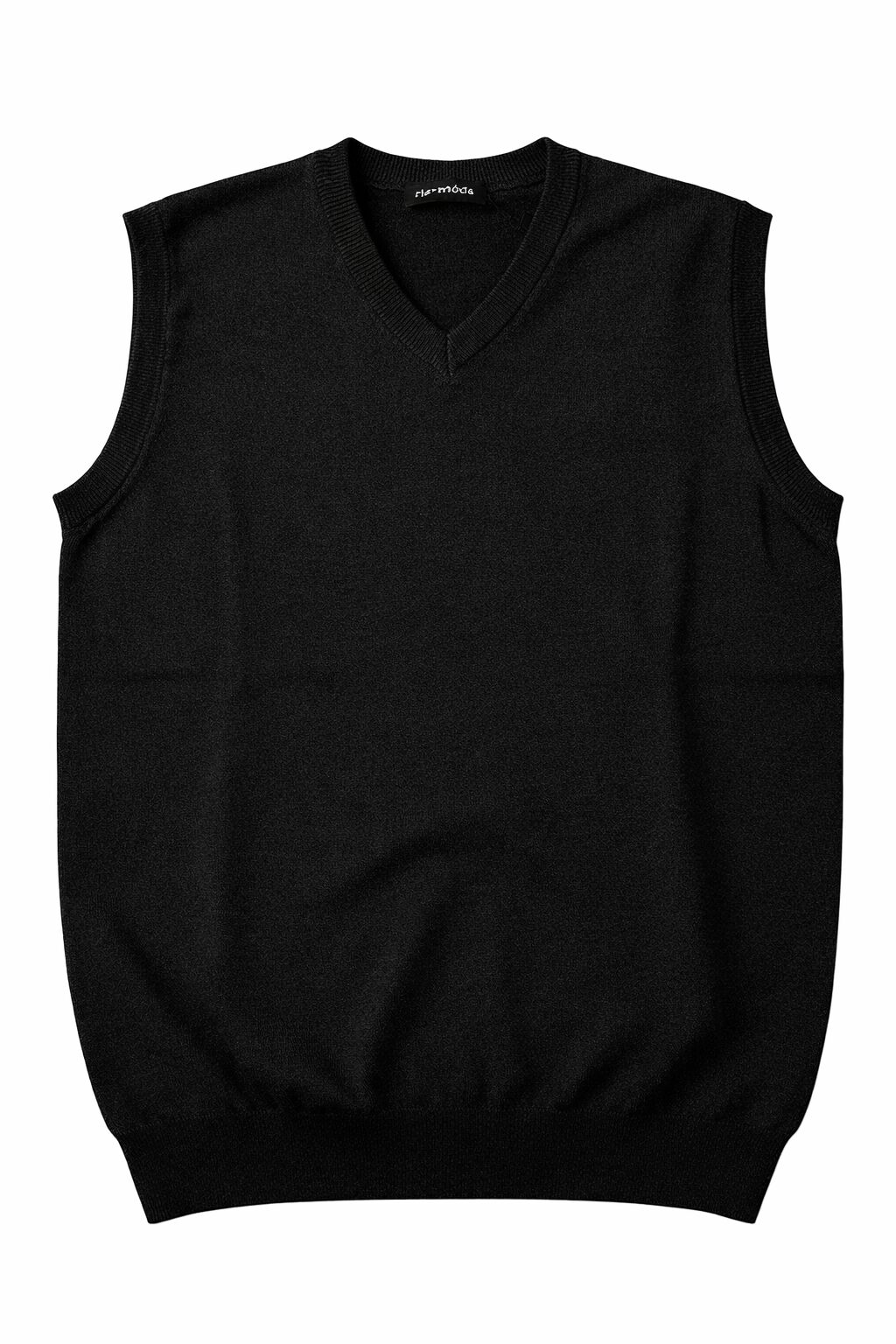 Pánska pletená vesta čierna s V-výstrihom – predná strana