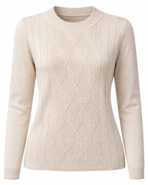 Dámsky béžový pulóver ku krku so vzorom XXL