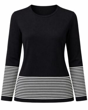Dámsky čierny pulóver s bielymi prúžkami XXL