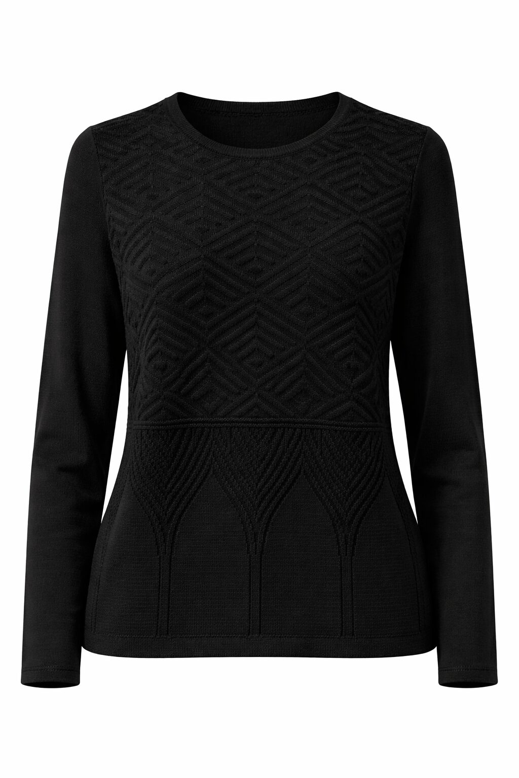 Dámsky čierny pletený pulóver s čiernymi vzormi Ria Móda