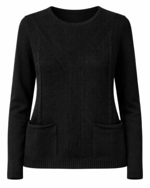 Dámsky čierny pulóver s našitými vreckami