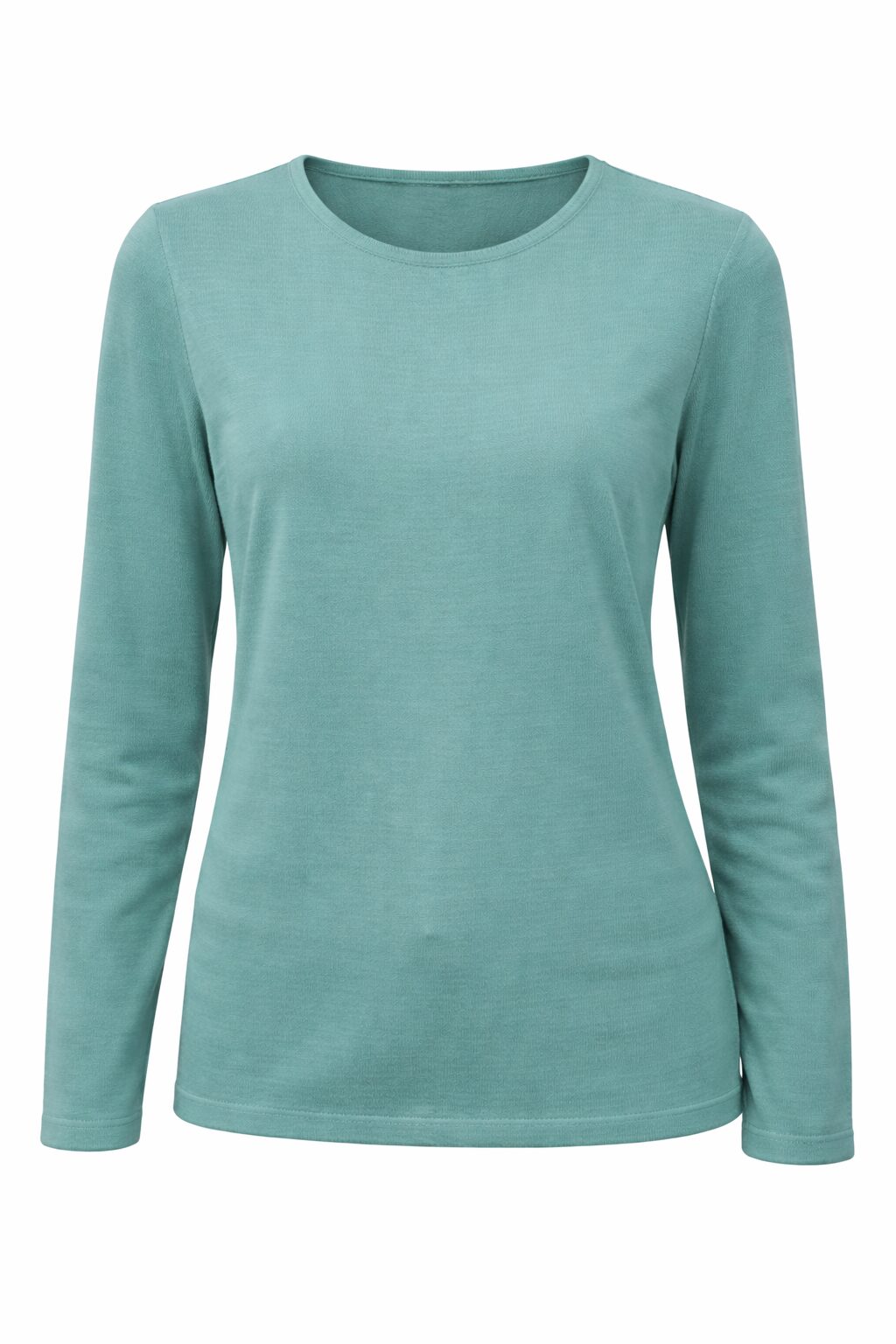 Dámsky mentolový pulóver s dlhým rukávom – predný pohľad