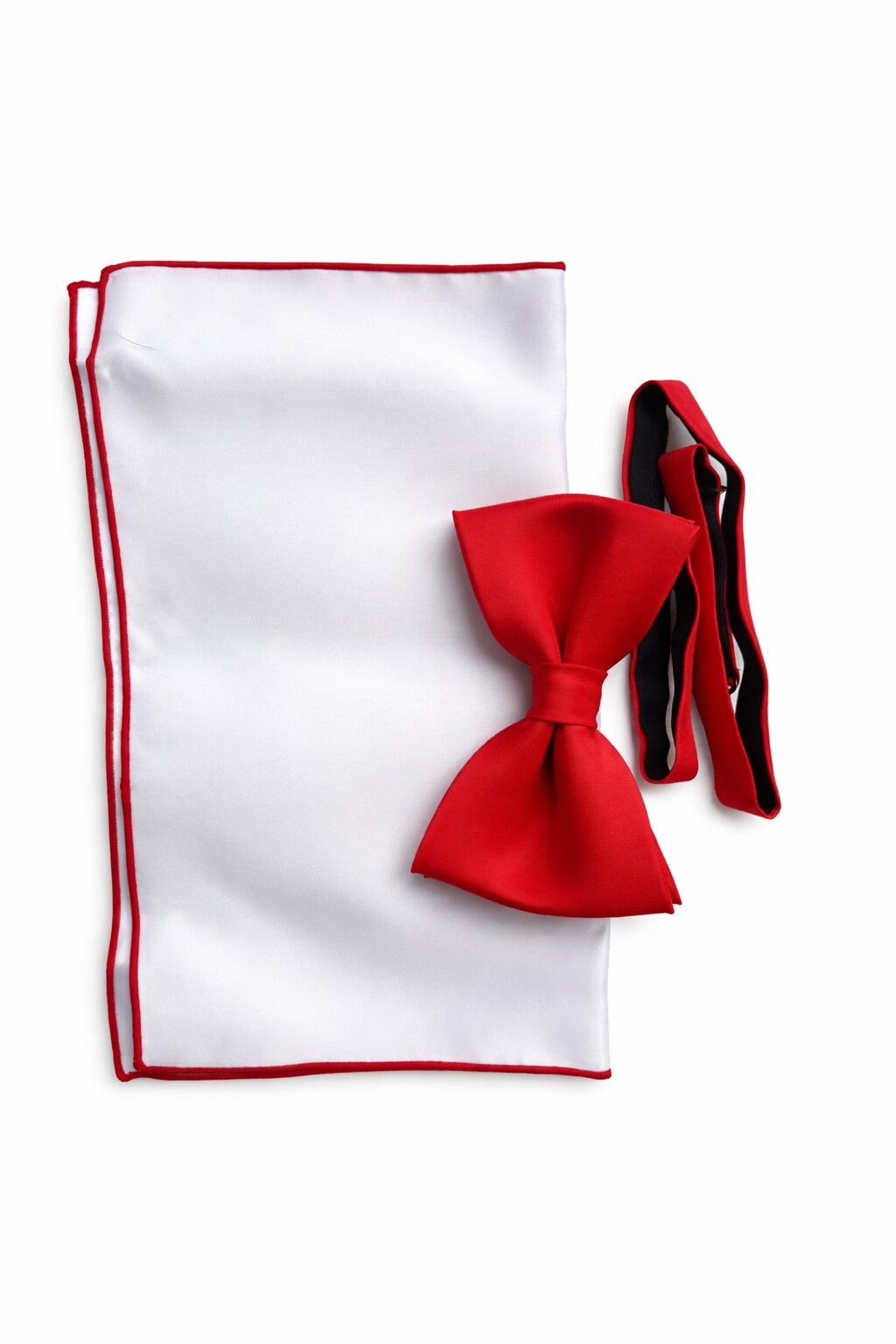 červený pánsky motýlik biela vreckovka červené lemovanie set