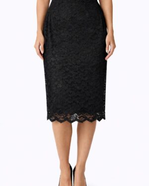 Čierna čipkovaná midi sukňa pod koleno