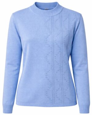 Dámsky bledomodrý pulóver ku krku so vzorom