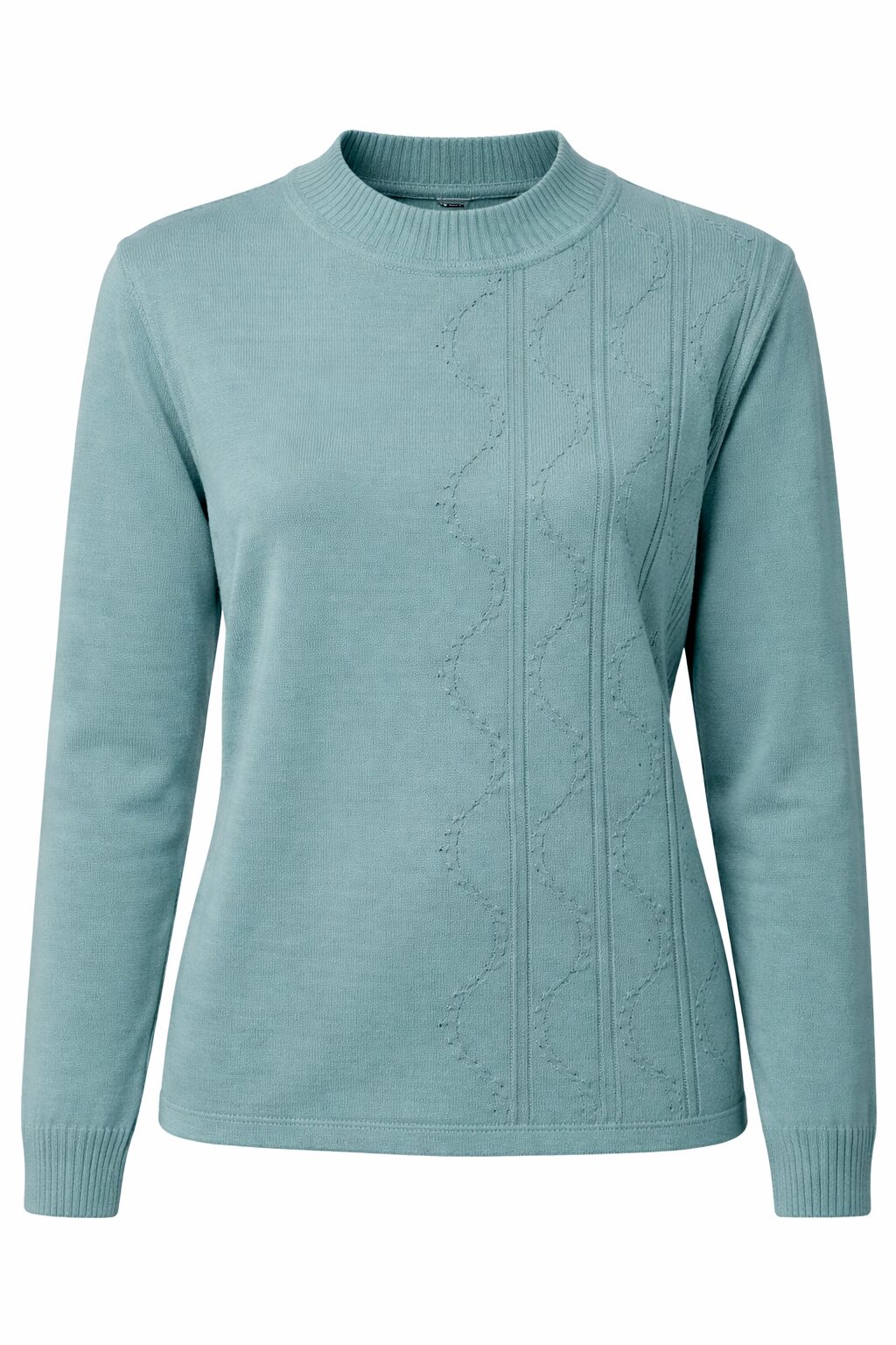 dámsky mentolový pulóver ku krku so vzorom nitra moletky