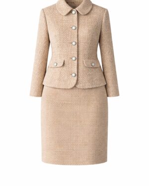 Dámsky tvídový kostým so sukňou hnedo-biely