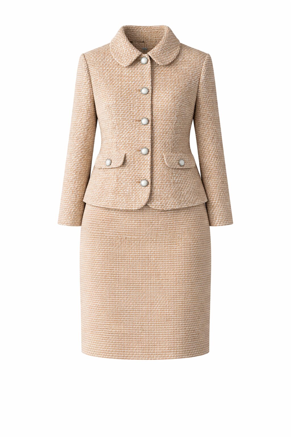 dámsky tvídový kostým so sukňou MIHALIK hnedo-biely